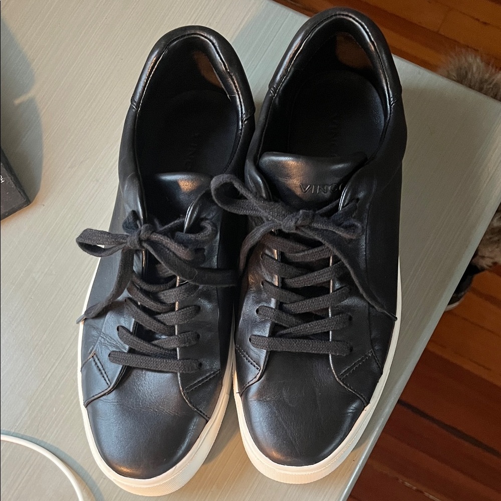 Vince Leather Sneakers Black Sz 9